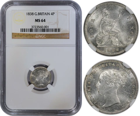 GREAT BRITAIN 4 PENCE 1838 SILVER (NGC MS64) *PREMIUM QUALITY* Cover
