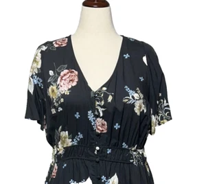 Torrid Dress 2X Maxi Black Floral Challis Button Up Flowy Boho Cottagecore NWT - Picture 1 of 13