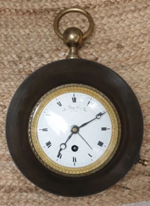 RARE & UNUSUAL DIMINUTIVE OLD BRONZE & GILT ALARUM FRENCH TOLEWARE WALL CLOCK - Picture 1 of 15