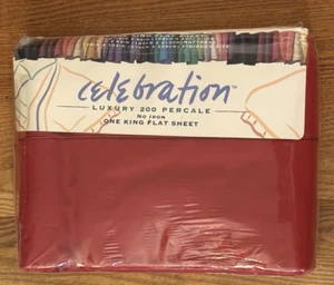 NEW Mervyns Celebration Luxury 200 Percale Red King Flat Sheet - Picture 1 of 3