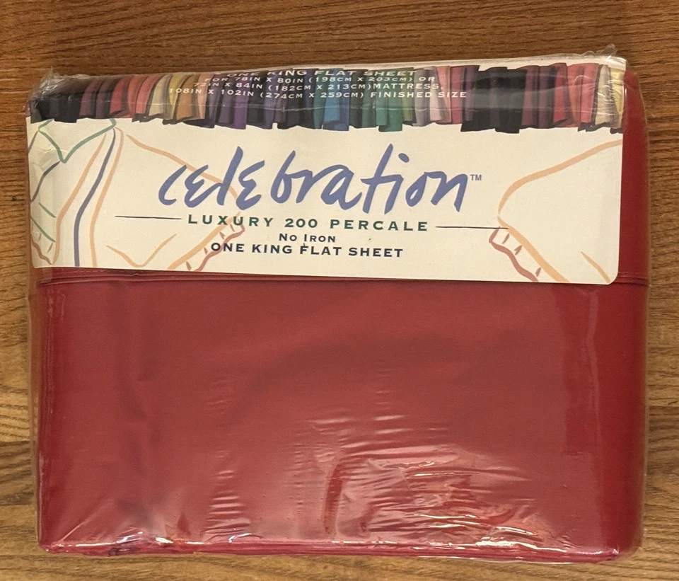 NEW Mervyns Celebration Luxury 200 Percale Red King Flat Sheet - Image 1 of 3