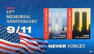 GAMBIA 15TH MEMORIAL ANNIVERSARY 9/11 STAMPS SHEET OF 2 MNH 2016 TWIN TOWERS - Picture 1 of 1