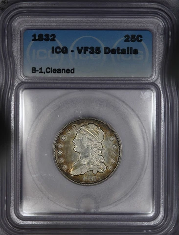 1832 Capped Bust Quarter B-1 ICG VF35 Details Looks XF++ details Cover