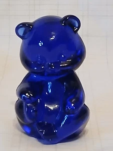 Cobalt Blue Glass Teddy Bear Figurine - Picture 1 of 6