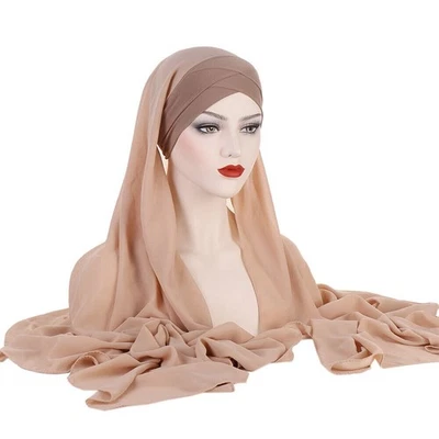 Muslim Women Plain Scarf Hijab Hat Instant Pull On Shawl Wrap Headscarf 180*75cm - Image 1 of 4