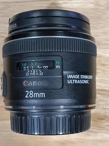 Canon EF 28mm f/2.8 IS USM Wide Angle Lens with Lens Bag, Polarizer, ND Filter - Picture 1 of 5