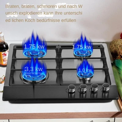 60 CM Gaskochfeld Glas Einbau Kochfeld Gaskocher 4-flammig Einbauherd NG/LPG Gas - Bild 1 von 4