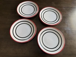 Pfaltzgraff Empire Red Salad Plates Black Bands w/ Red Outer Band Set Of 4 - Picture 1 of 22