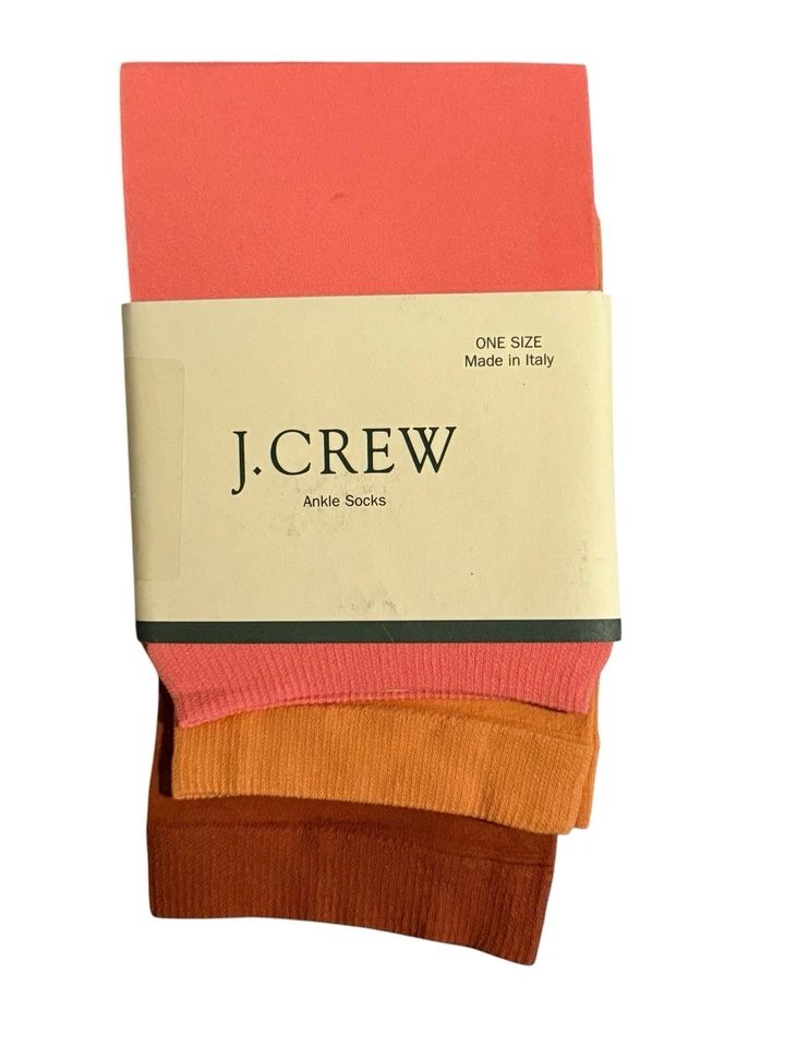 NUEVO 3 Pares De Colección J.Crew Elastizados Nylon Calcetines al Tobillo Para Mujer Marrón Naranja Rosa Italia Foto 1 de 4