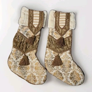 2 Kingsbury Home Weihnachtsstrümpfe Gold Samt Wandteppich Quaste Satin Viktorianisch - Bild 1 von 15
