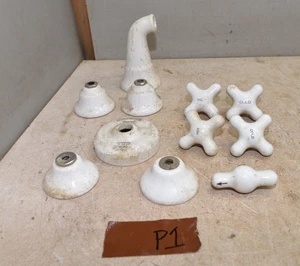 Antike Badezimmer Porzellan Armaturen Waschbecken Wanne Auslauf Griff & mehr Sammlerstück P1 - Bild 1 von 9