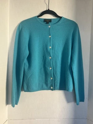NUEVO CON ETIQUETAS CHARTER CLUB 100 % cachemir para mujer M azul botón delantero cárdigan suéter Foto 1 de 2