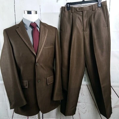 Traje Falcone 38R 2 Botones Marrón Brillante 2 piezas 31x28.5 Plisado Foto 1 de 4