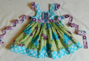 Girls size 18 mth Dress Eleanor Rose Green Aqua Purple Floral - Picture 1 of 9