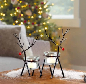 Juego de 2 candelabros Diwali Reindeer Tealight con soportes de vidrio - Diwa... - Imagen 1 de 5