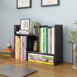 Wood Adjustable Small Desktop Bookshelf, Expandable Desktop Storage Organizer, D - Picture 1 of 12