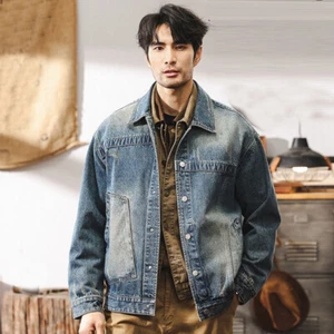 New Retro Men's Denim Jackets Loose Classic Casual Cowboy Jean Jacket Motorcycle - Picture 1 of 5