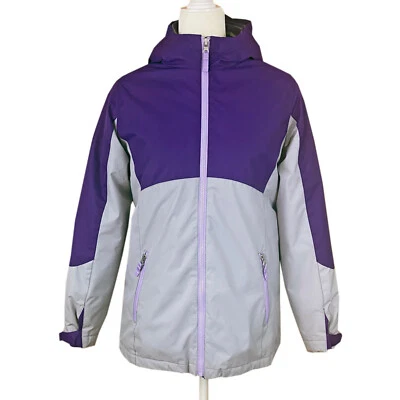 Parka Stormer 3 en 1 Lands' End para niñas talla XL (16) púrpura gris capucha forrada de vellón Foto 1 de 4