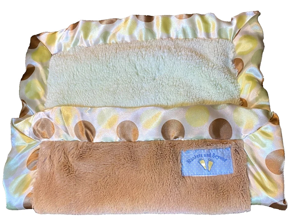 M3 !WOW! BLANKETS & BEYOND Brown Green Plush Faux Fur Satin DOT Security Blanket - Image 1 of 4