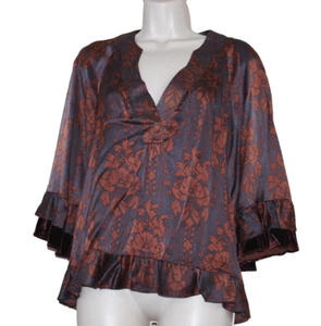 Nanette Lepore Mujer Seda Marrón Estampado Terciopelo Ribete Marrón Acampanado Talla: M - Imagen 1 de 6