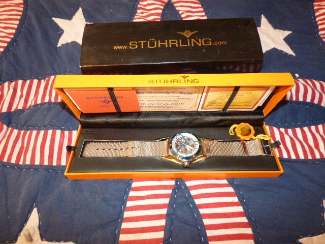 Stuhrling Original Mens 20 Jewels Skeleton Watch ST90089 Rose Gold R62