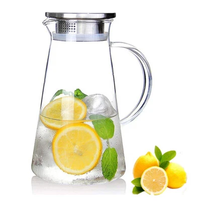 Jarra de vidrio 53 oz tapa de acero inoxidable jarra de vidrio frío y caliente con mango té helado Foto 1 de 4