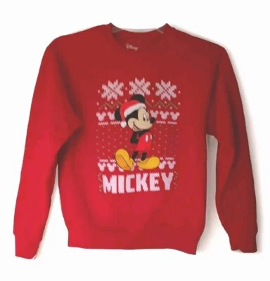 Disney Mickey Mouse Red Christmas Sweatshirt Kids Size M - Image 1 of 4