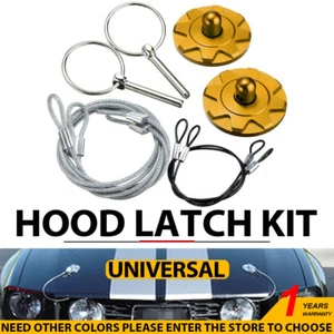 Yellow CNC Universal Car Racing Sport Bonnet Hood Pin Lock Latch Appearance Kit - Picture 1 of 8
