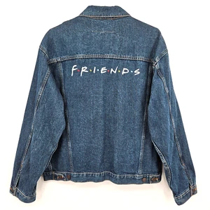 Vintage FRIENDS Cast & Crew TV Series Blue Denim Jean NIKE Jacket Size XL Rare - Picture 1 of 7