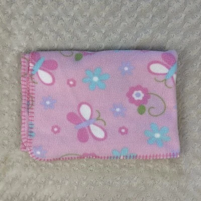 Garanimals Pink Butterfly Flower Baby Blanket Fleece Blue White Purple Floral - Image 1 of 4