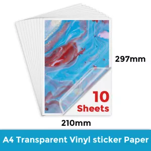 10 Vinyl-Klebefolien A4 bedruckbare Durchscheinend Aufkleber für Inkjet Drucker - Bild 1 von 2