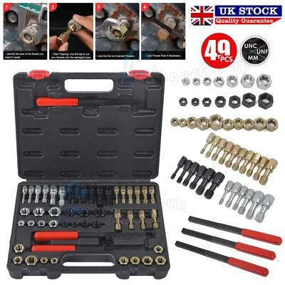 49PCS/Set Thread Repair Chaser Tool Thread Restorer UNC UNF Metric File Tap Die - Image 1 of 4