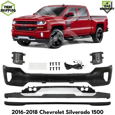 Front Bumper Primed & Fog Lights Kit For 2016-2018 Chevrolet Silverado 1500 Foto 1 de 4