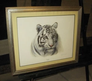 Charles Frace "White Tiger", signierter gerahmter & mattierter Kunstdruck 21x25" - Bild 1 von 4