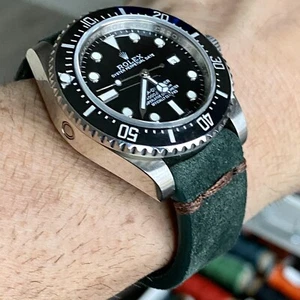 Cinturino orologio pelle scamosciata vintage VERDE spessore 22 mm cuciture BORGOGNA - Foto 1 di 12