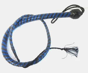 Leather Single Tail, 36" Blue & Black whip Unisex Handcrafted USA - Picture 1 of 5