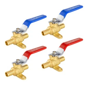 EFIELD 4 PCS 1/2"Pex Crimp Shut Off Brass Ball Valves/Drop Ear, Red& Blue Levers - Picture 1 of 7