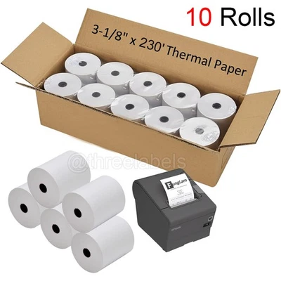 10 rolos 3-1/8" x 230' rolo de papel térmico caixa registradora papel de recibo PDV 230 pés - Imagem 1 de 4