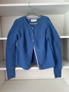 Mini Boden Cardigan Girl's 11/12 Blue Purple Trim Knit 1/4 Button Down Classic - Picture 1 of 8