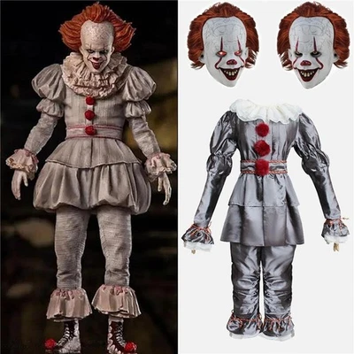 Adult Pennywise Clown Halloween Cosplay Costume Suit Outfit Fancy Dress Mask New