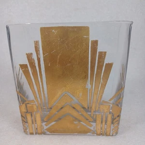 Glasvase mit goldbemaltem ikonischem Art Deco Druck 5,5" hoch. SIEHE HINWEISE - Bild 1 von 9