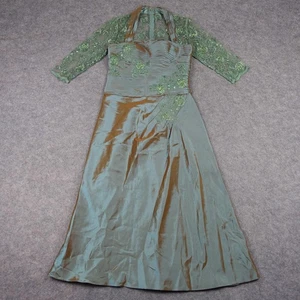 Patra Dress Womens Size 6 Green Lace Beaded Formal Gown Evening Maxi Taffeta VTG - Picture 1 of 16