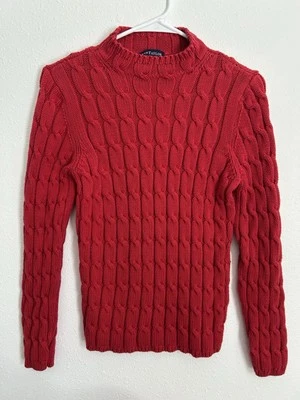 Suéter Ann Taylor Tejido con Cable Talla S Rojo 100% Algodón Cuello Simulado Preppy Navidad  Foto 1 de 4