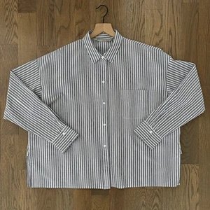 Vince kastig gestreiftes Hemd Button-Down Bluse Top in weiß, blau und schwarz Large - Bild 1 von 9