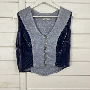 OUT OF XILE Waistcoat Womens Size UK 12 Blue Lilac Velvet Brocade Boho Top - Picture 1 of 10