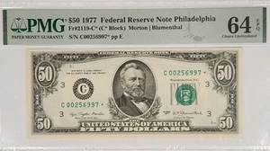 $50 1977 ☆ Note PMG 64 EPQ UNC Fr #2119-B* Star Note FRN Morton | Blumenthal - Picture 1 of 2