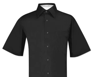Camisa de vestir Biagio 100 % algodón para hombre manga corta color NEGRO liso talla pequeña - Imagen 1 de 2