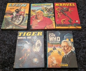Vintage 60er-70er Jahre Annuals Set X 5, Dr Who, Marvel, Tiger, Hurricane, Löwe, GC, - Bild 1 von 23