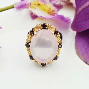 Natural Ovalado Cuarzo Rosa Piedras Preciosas 925 Anillo de Plata Esterlina... - Imagen 1 de 6