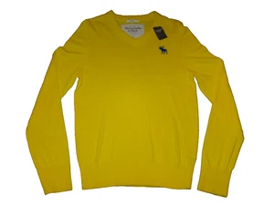 NWT Abercrombie & Fitch Muscle Mens Small V-Neck Cotton Cashmere Yellow Sweater - Picture 1 of 7